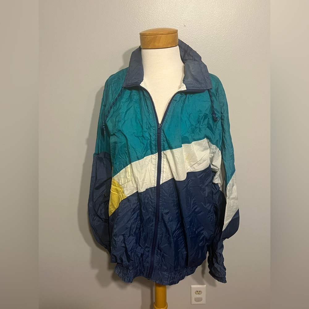 VTG 90s Marina Bay Lined Windbreaker Jacket Size Tall 2XL, Retro Color Block
